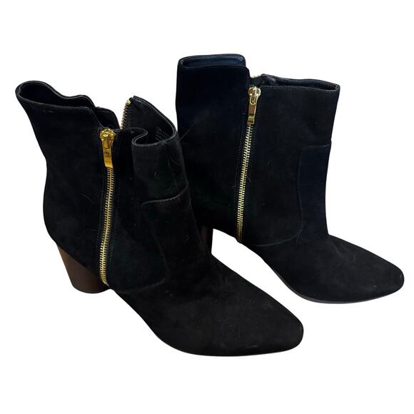 Aerosoles Asset Booties Women’s Size 12 M Black Suede Gold Zip Up Ankle Boot - Picture 1 of 6